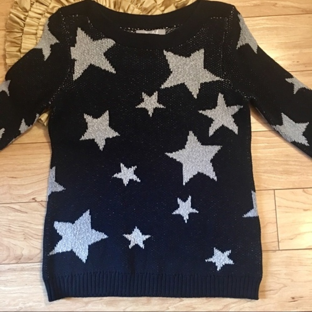 New Marled Reunited Black Gray Stars Long Sleeve Cotton Sweater Size Small